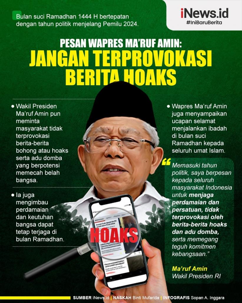Infografis Wapres Ma'ruf Amin Imbau Masyarakat Tidak Terprovokasi Hoaks dan Adu Domba