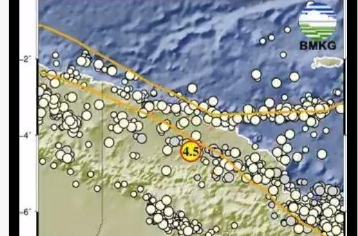 Gempa Hari Ini M4,5 di Keerom Papua Rabu 5 April 2023, Kedalaman 78 Km