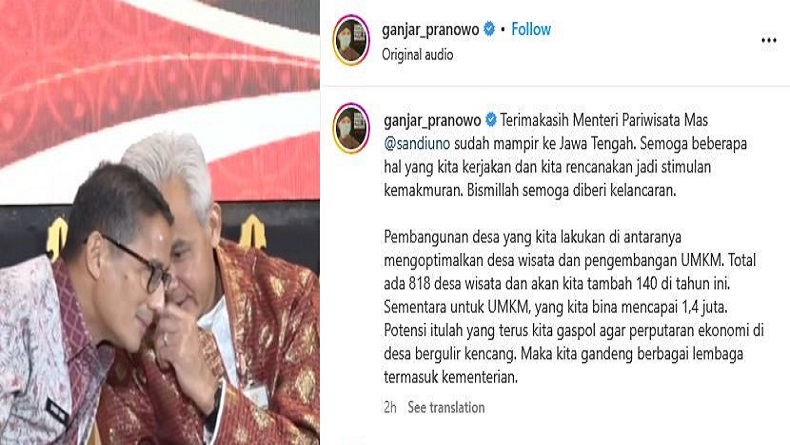 Ganjar Unggah Video Pantun Sandiaga Uno Ajak Kolaborasi, Kode Pilpres 2024? 