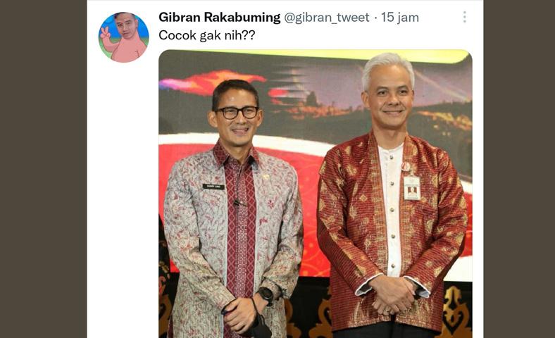 Gibran Unggah Foto Ganjar-Sandiaga Uno di Twitter: Apik-apik, Ganteng