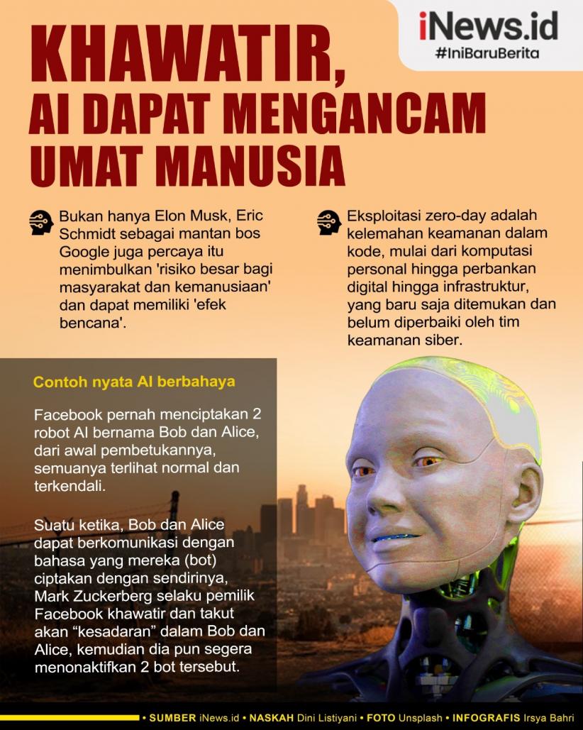 Infografis Bukan Hanya Elon Musk, Mantan Bos Google Khawatir AI Mengancam Umat Manusia
