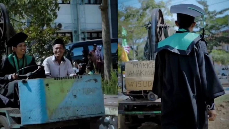 Viral Momen Mahasiswa UIN Salatiga Wisuda Naik Mobil Diesel Gergaji Keliling