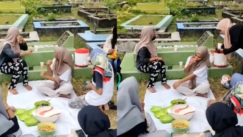 Viral Kelakuan Emak-Emak Piknik-Joget di Kuburan, Netizen: Ini Pentingnya Punya Adab dan Etika