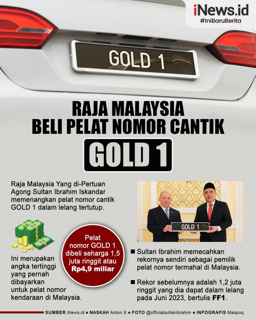 Infografis Raja Malaysia Beli Pelat Nomor Cantik GOLD 1 Seharga Nyaris Rp5 Miliar