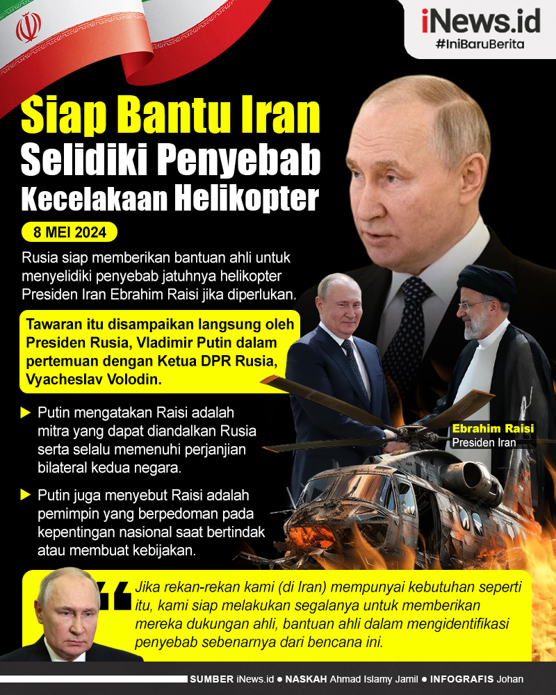 Infografis Rusia Siap Bantu Iran Selidiki Penyebab Kecelakaan Helikopter Presiden Ebrahim Raisi