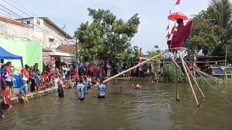 Kocak, Lomba Panjat Pinang di Cianjur Berhadiah Janda Muda