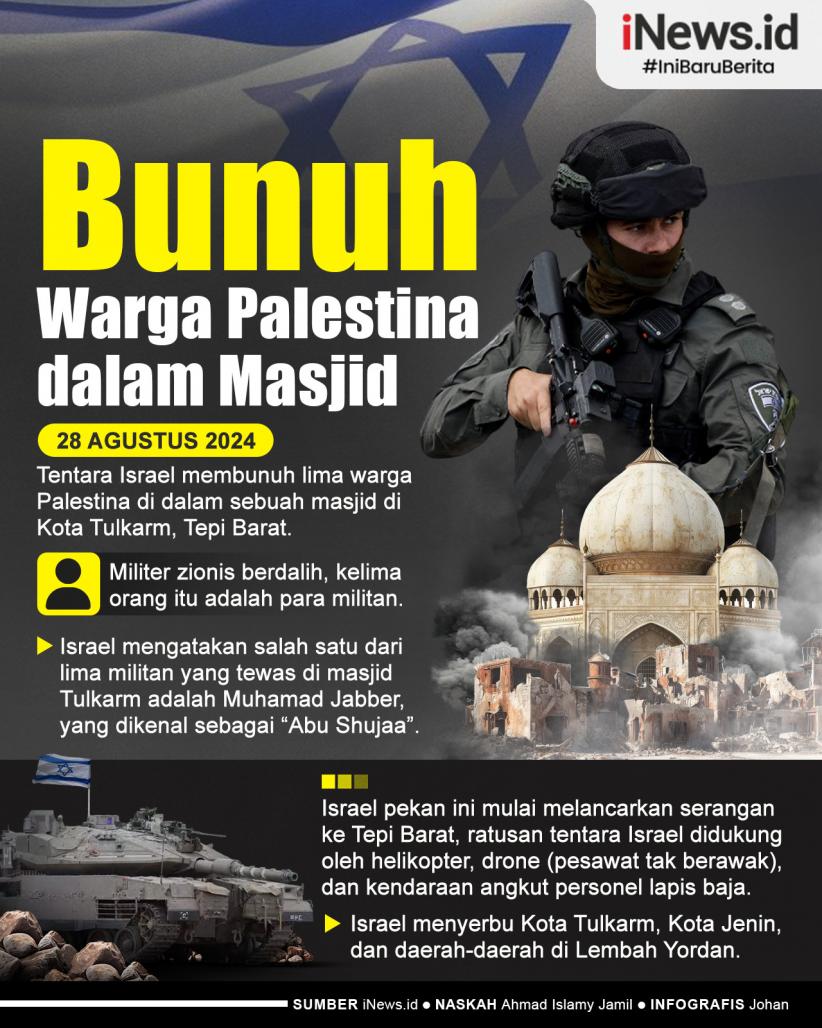Infografis Tentara Israel Bunuh 5 Warga Palestina dalam Masjid