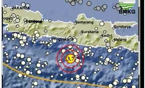 Info BMKG Gempa Terkini M 3,7 Guncang Gunungkidul, Kedalaman 10 Km