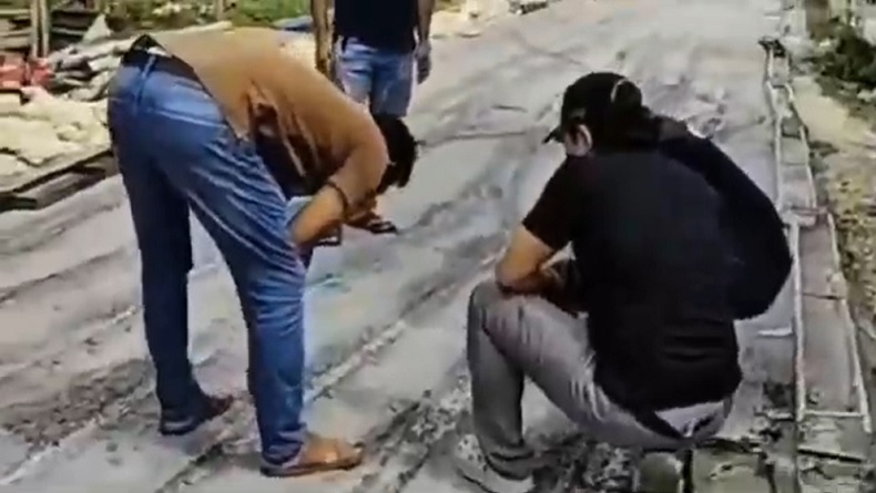 Sempat Viral, Pria di Blora Rusak Jalan Cor yang Masih Basah Jadi Tersangka
