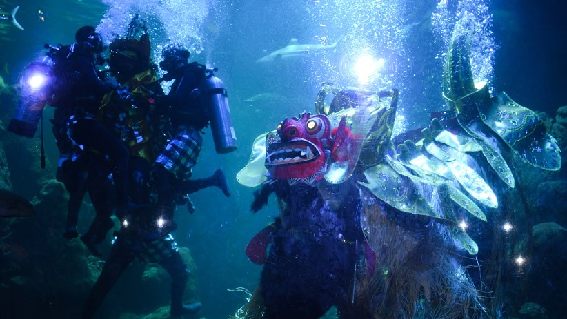 Atraksi Barongan di Kolam Sea World Sambut Hari Raya Nyepi - Bagian 1